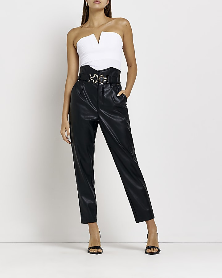 Black belted straight leg trousers | River Island (UK & IE)