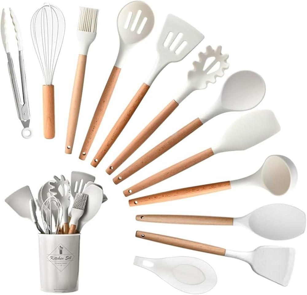 13 Pieces Silicone Kitchen Cooking Utensils Set: Wood Handle Kitchen Spatula Set - Heat Resistant... | Amazon (CA)