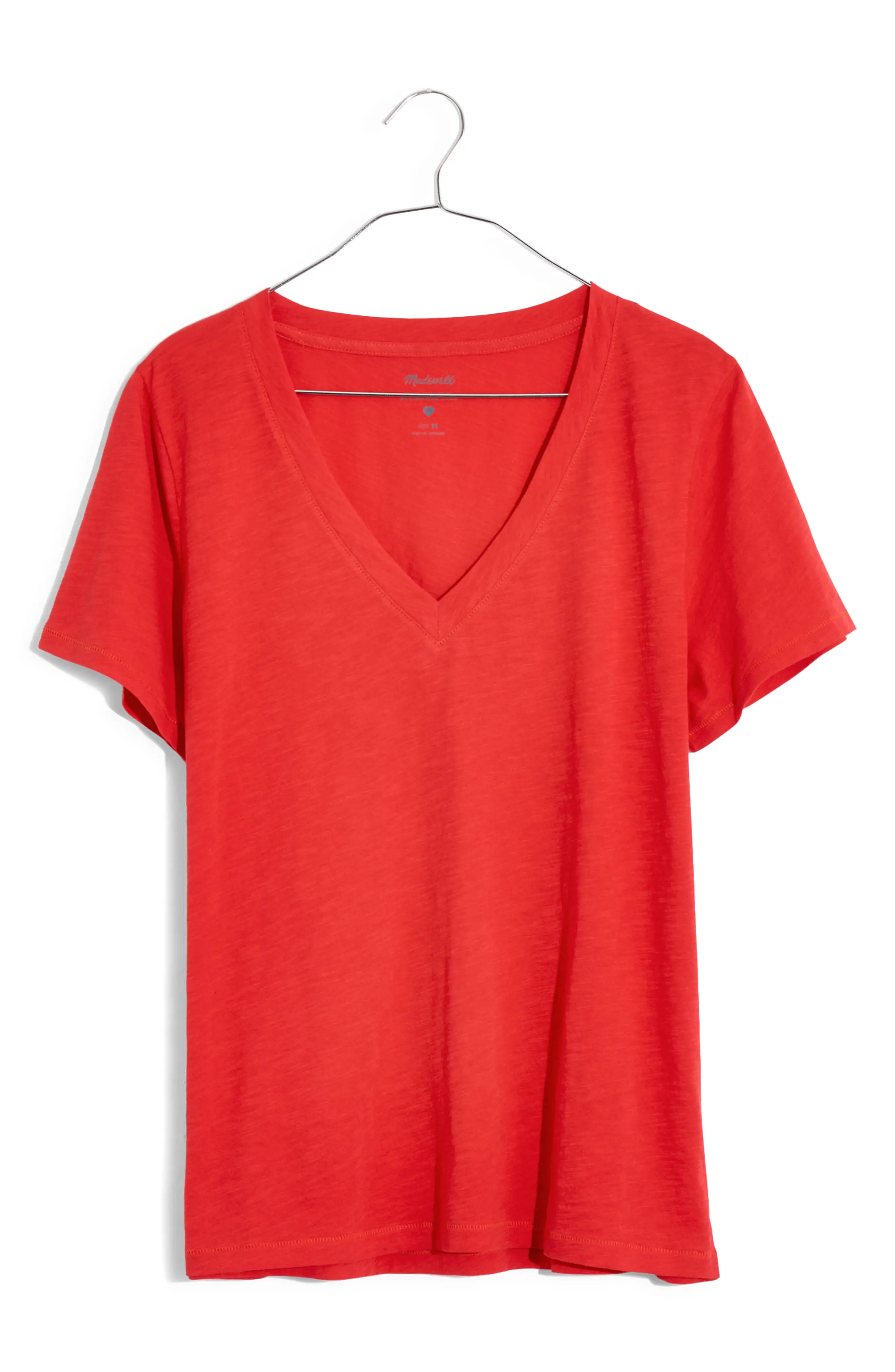 Women's Madewell Whisper Lightweight Cotton V-Neck T-Shirt, Size X-Small - Red | Nordstrom