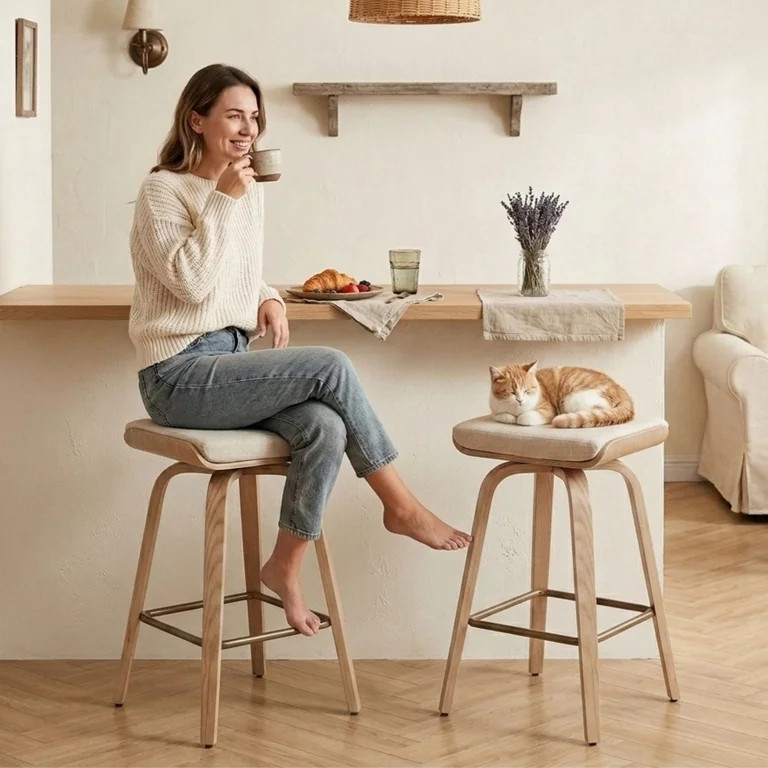 Guyou 26" Swivel Counter Height Bar Stools Set of 2, Modern Backless Counter Height Bar Stools wi... | Walmart (US)