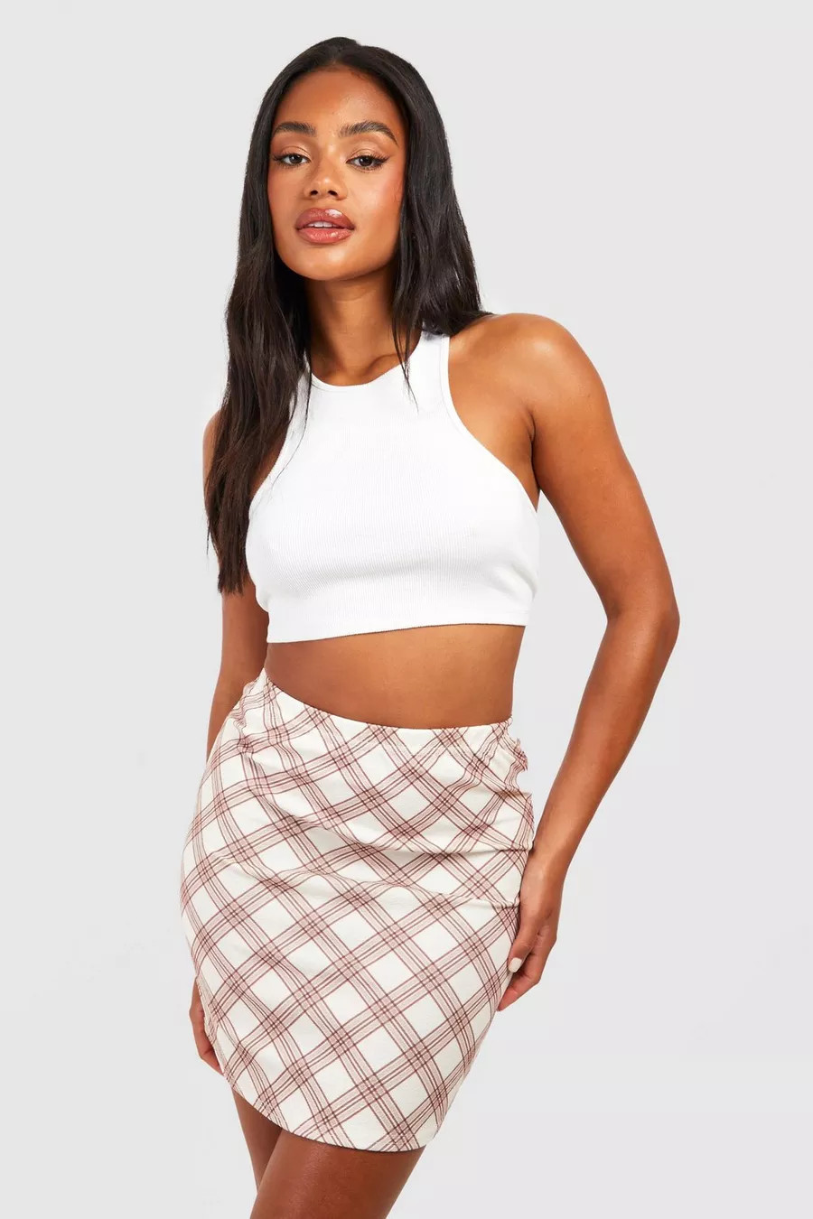 Flannel Crepe Mini Skirt | boohoo (US & Canada)