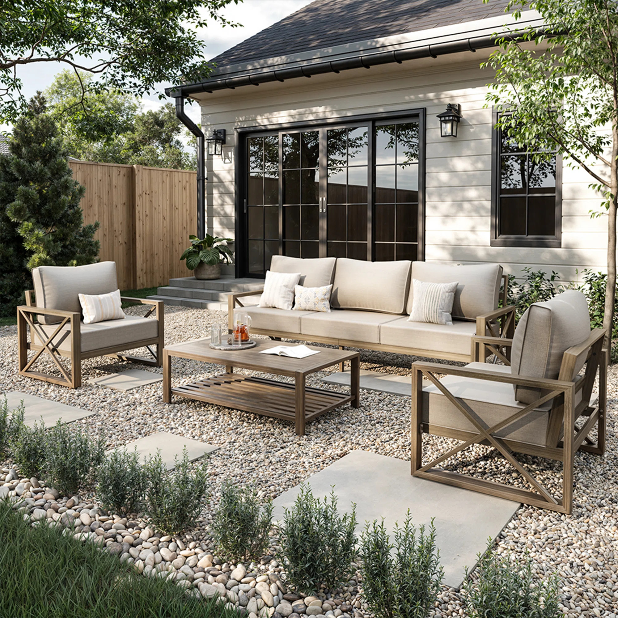 4 Pieces Modern Outdoor Furniture Patio Conversation Sets With Olefin Fabric | Wayfair North America