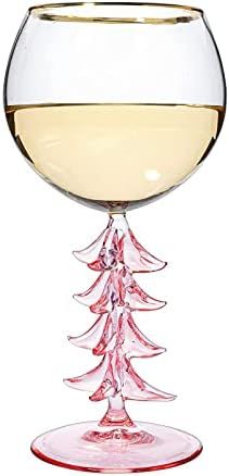 Crystal Christmas Tree Stemmed Wine Glass - Pink - 12oz Goblet Bordeaux Gold Rim Colored Glasswar... | Amazon (US)