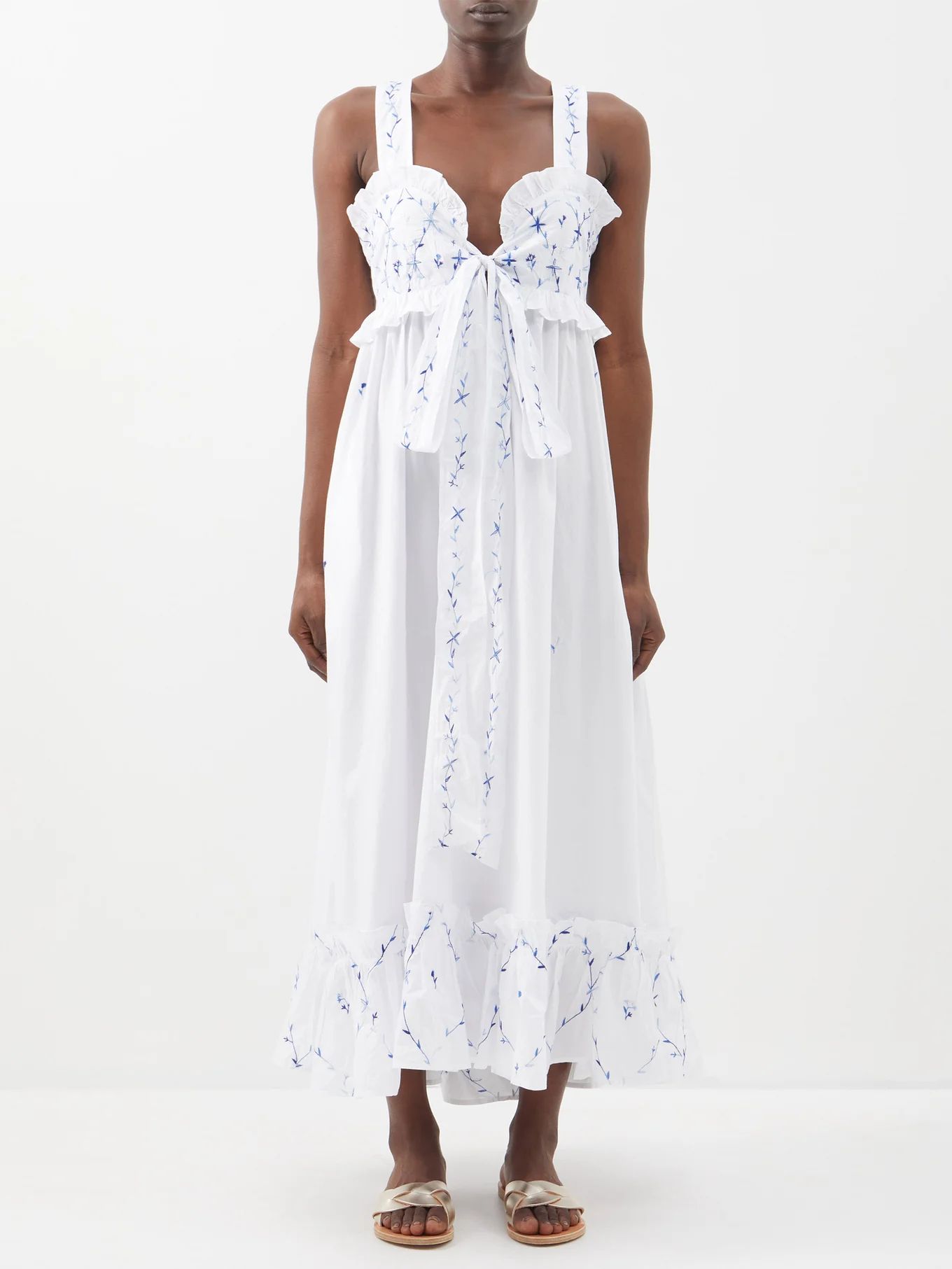 Valentina floral-embroidered ruffled cotton dress | Thierry Colson | Matches (US)