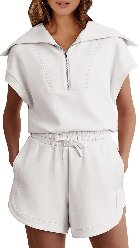ANRABESS Two Piece Sets for Women Summer Half Zip Short Set Sweatsuit 2 Piece Outfits Sweat Loung... | Amazon (US)