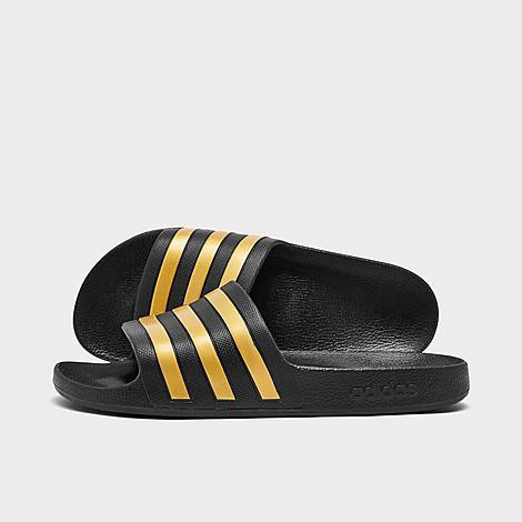 adidas Women's Originals adilette Aqua Slide Sandals in Core Black/Cold Metallic/Core Black Size: 13.0 | Finish Line (US)