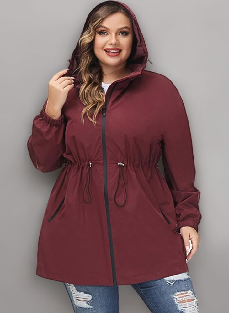 Hanna Nikole Damen Gro\u00dfe Gr\u00f6\u00dfe Regenjacke Leicht Wasserdicht Regenmantel mit Kapuz... | Amazon (DE)