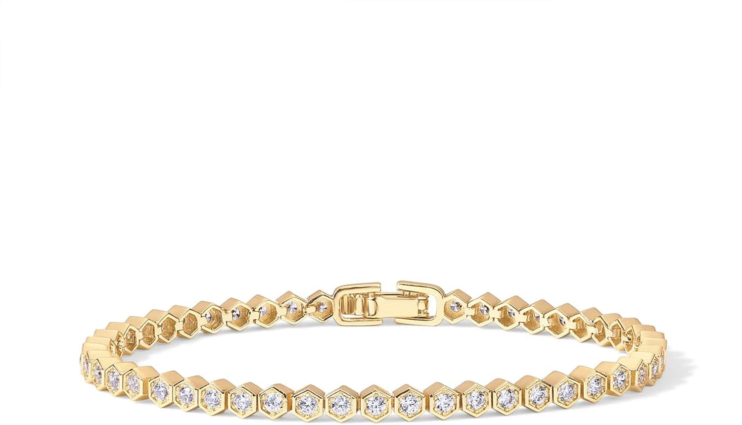 PAVOI 14K Gold Plated 2mm Cubic Zirconia Honeycomb Tennis Bracelet | Gold Bracelet for Women | Si... | Amazon (US)