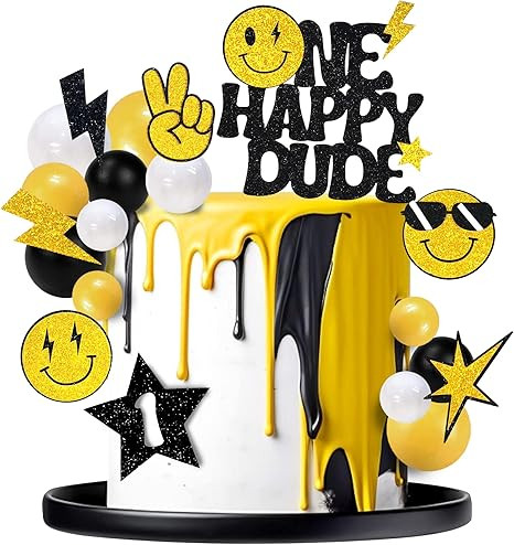 24 PCS One Happy Dude Cake Toppers Face 1st Birthday Cake Decorations Hippie Cupcake Toppers for ... | Amazon (US)
