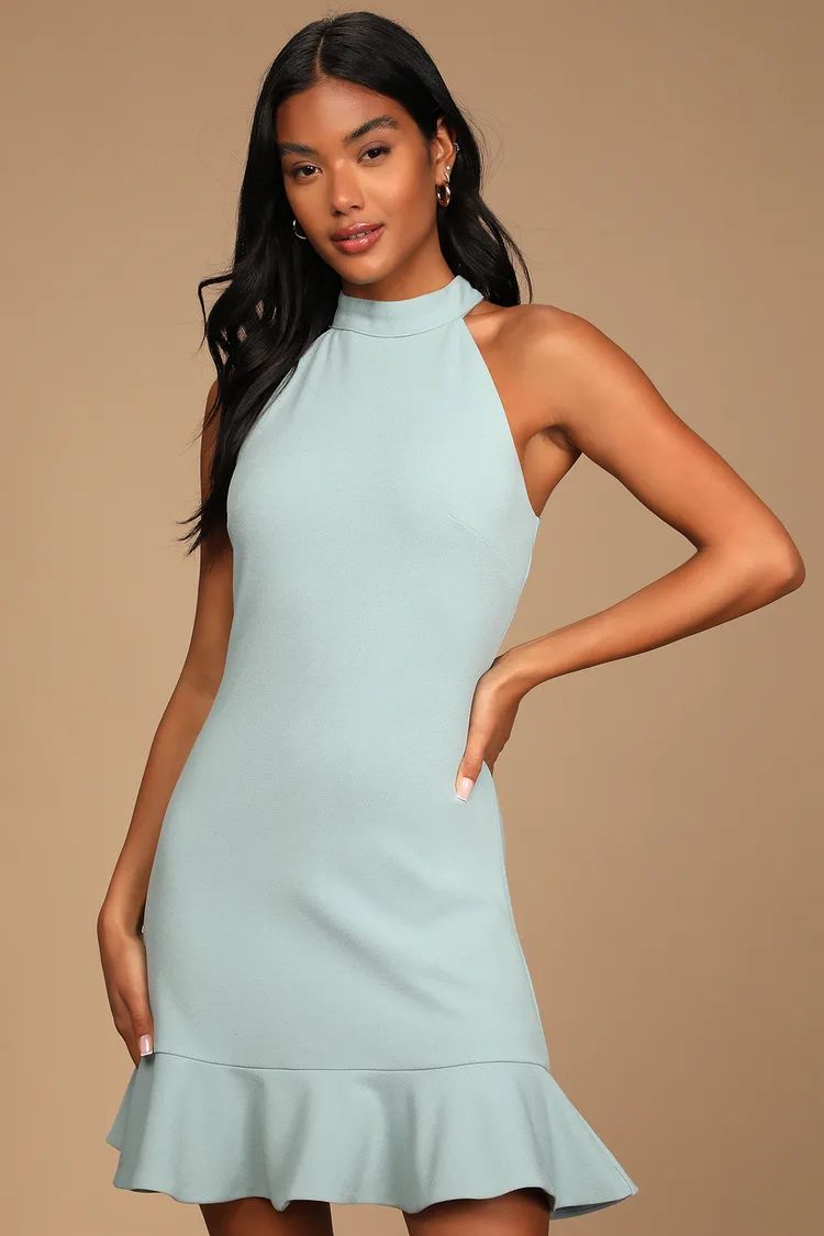 All About Dancing Light Blue Halter Ruffled Mini Dress | Lulus (US)