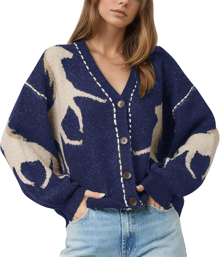 MISSACTIVER Western Cardigan Sweaters for Women Button Down Long Sleeve V Neck Horse Graphic Prin... | Amazon (US)