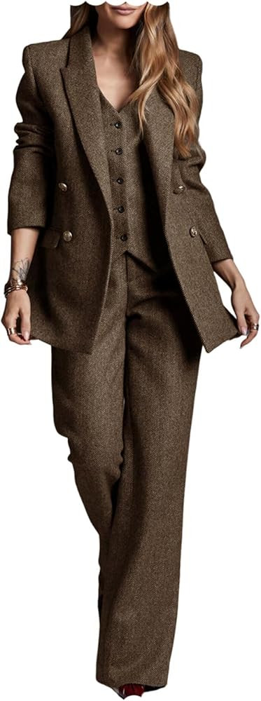 YINGBOFU Women's Herringbone Tweed 3 Piece Suit Business Casual Office Work Outfits | Amazon (US)