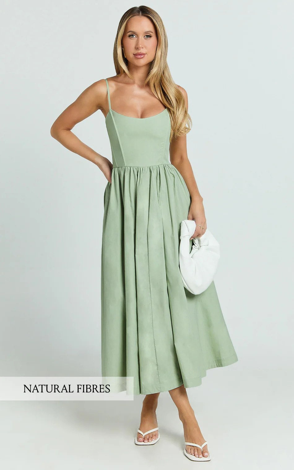 Braelyn Midi Dress - Scoop Neck Flare Dress in Sage | Showpo (ANZ)