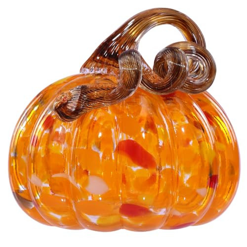 Blown Glass Pumpkin Decor, Fall Halloween Table Centerpiece, Small | Amazon (US)