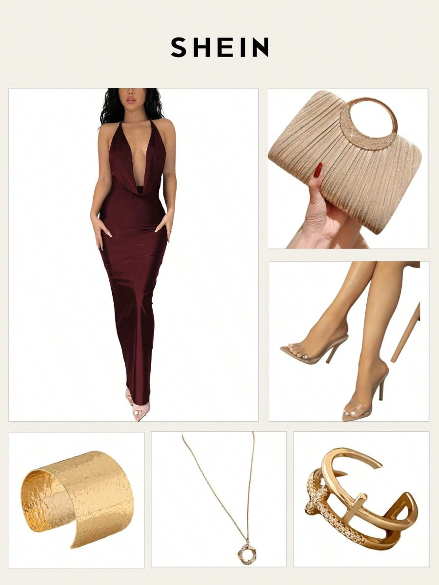 Women's Sexy Draped Neck Backless Summer Dress | SHEIN