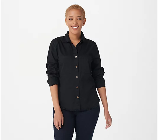 Seed to Style Organic Cotton Twill Button-Down Shirt w/ Fray - QVC.com | QVC