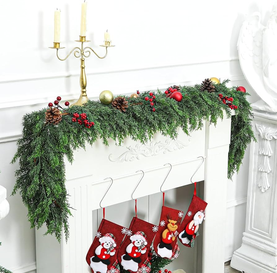Christmas Cedar Garland with Soft Thickness Pine,Thick and Lush,Artificial Green Faux Cedar Pine ... | Amazon (US)