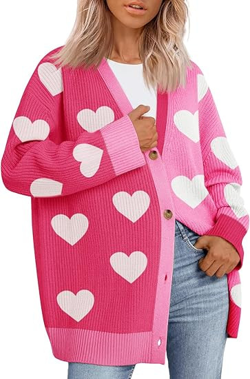 Saodimallsu Womens Heart Cardigan Sweaters Valentines Oversized Winter Color Block Button Up Cute... | Amazon (US)
