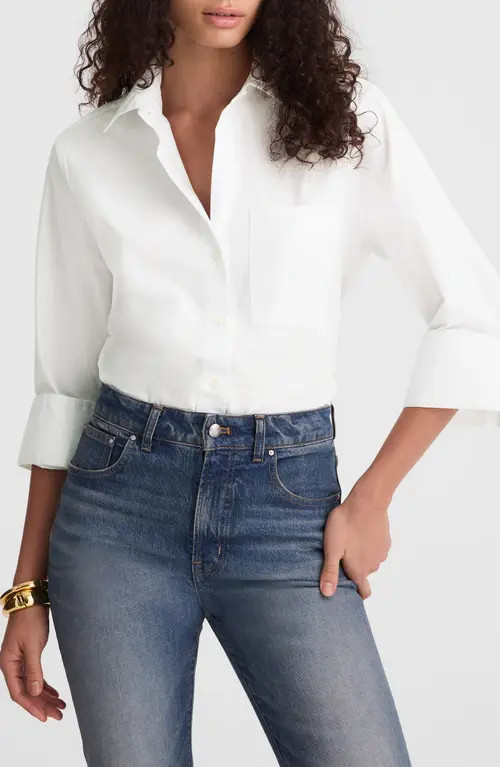 Madewell Easy Y-Neck Poplin Button-Up Shirt in White at Nordstrom, Size Medium | Nordstrom