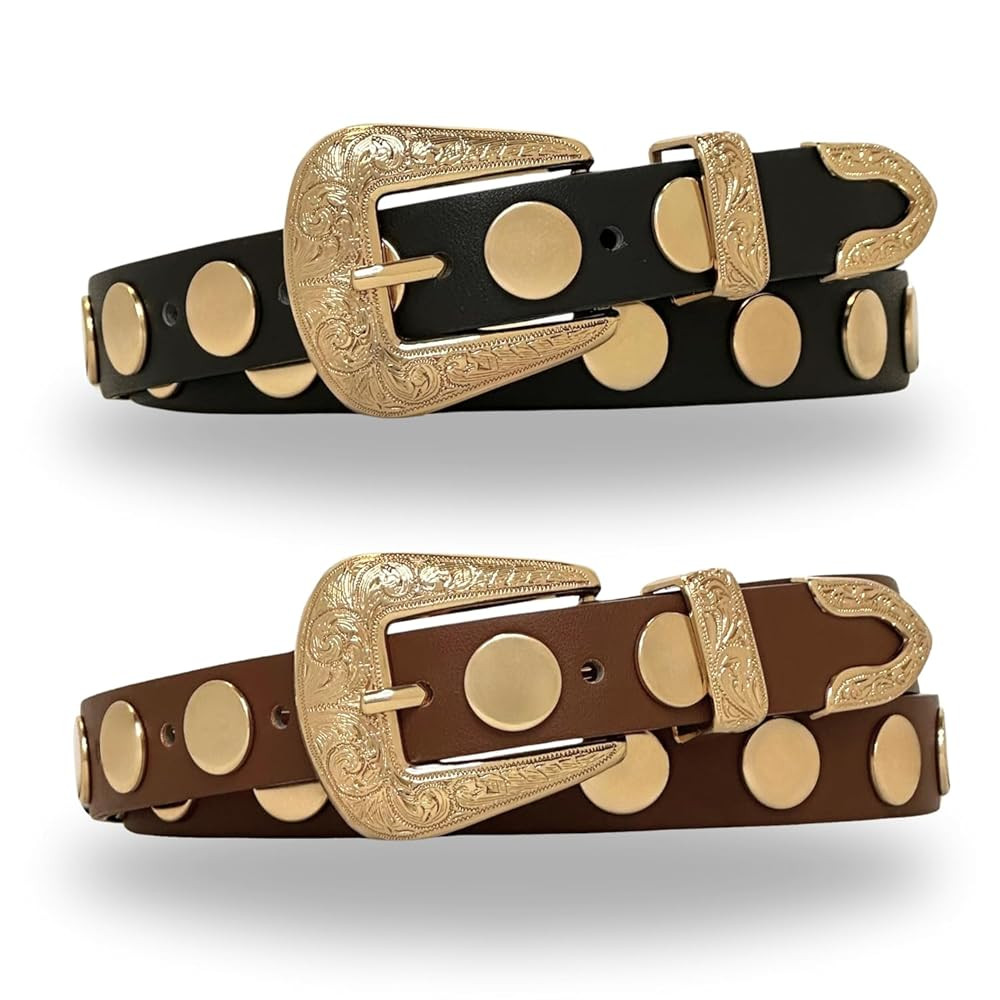 Citrusy Boutique 2-Pack | Country Western Fashion Cowgirl Belts for Women | Cute Chunky Gold West... | Amazon (US)