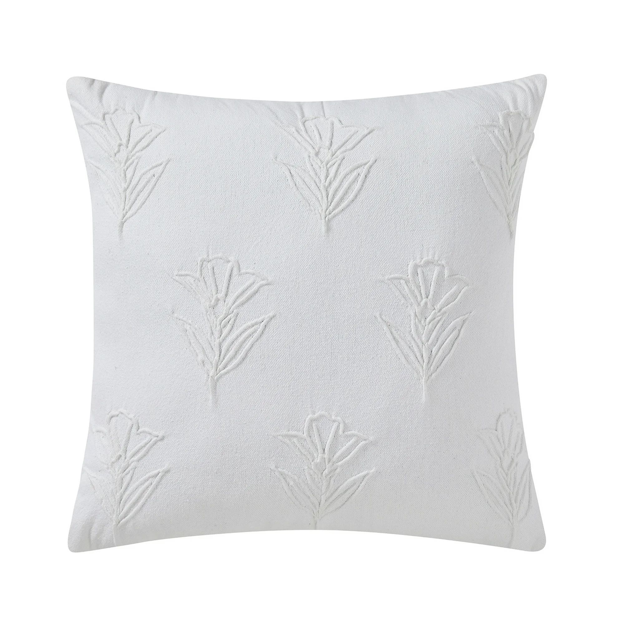 Beautiful Floral Pleated Cotton Decorative Pillow by Drew Barrymore, 20" x 20", White - Walmart.c... | Walmart (US)