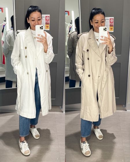 Size XS in both coats
Size XS top (not online yet)
Size 26R jeans
Sneakers are true to size 

Target style
Trench coats
Linen trench coat


#LTKSeasonal #LTKover40 #LTKfindsunder50