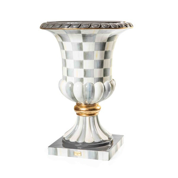 MacKenzie-Childs Sterling Check Pedestal Urn | MacKenzie-Childs