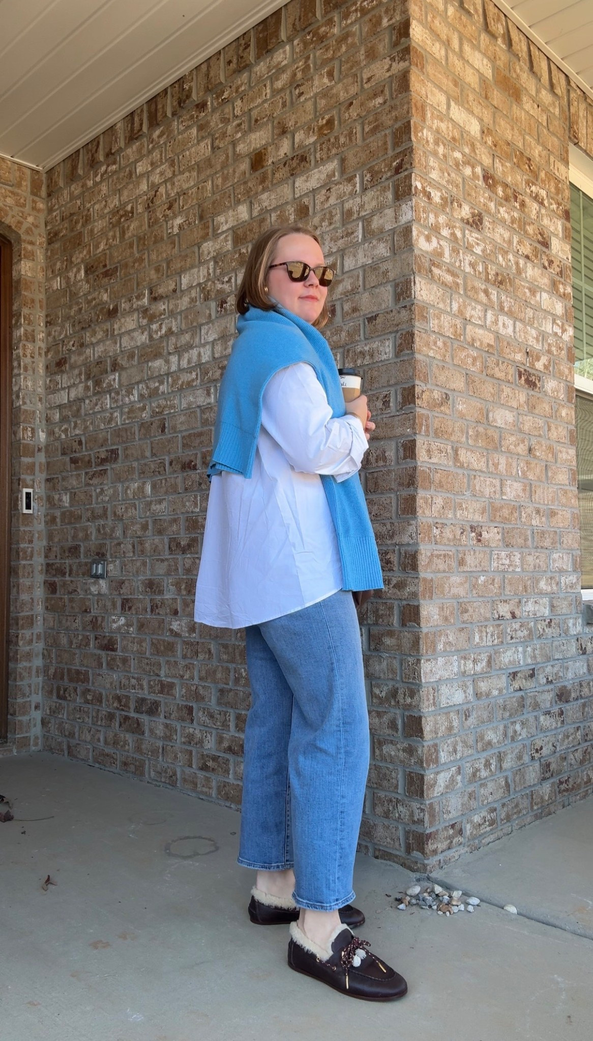 In love with this outfit today! This blue sweater from Faherty is gorgeous and a fun pop of color for winter! In an XXL in sweater and 32 in jeans but could also take the 33!

#LTKMidsize #LTKSaleAlert #LTKootd