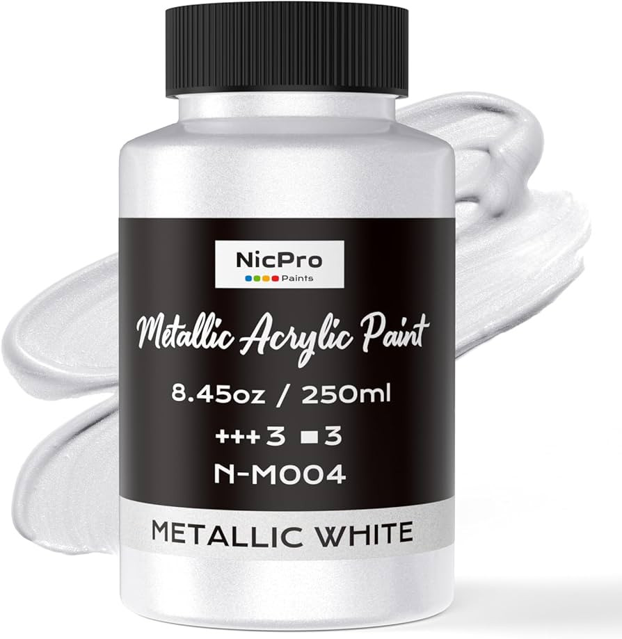 Nicpro Metallic Pearl White Acrylic Paint, 8.45oz/250ml Large Pearlescent Acrylic Paint, Non Toxi... | Amazon (US)