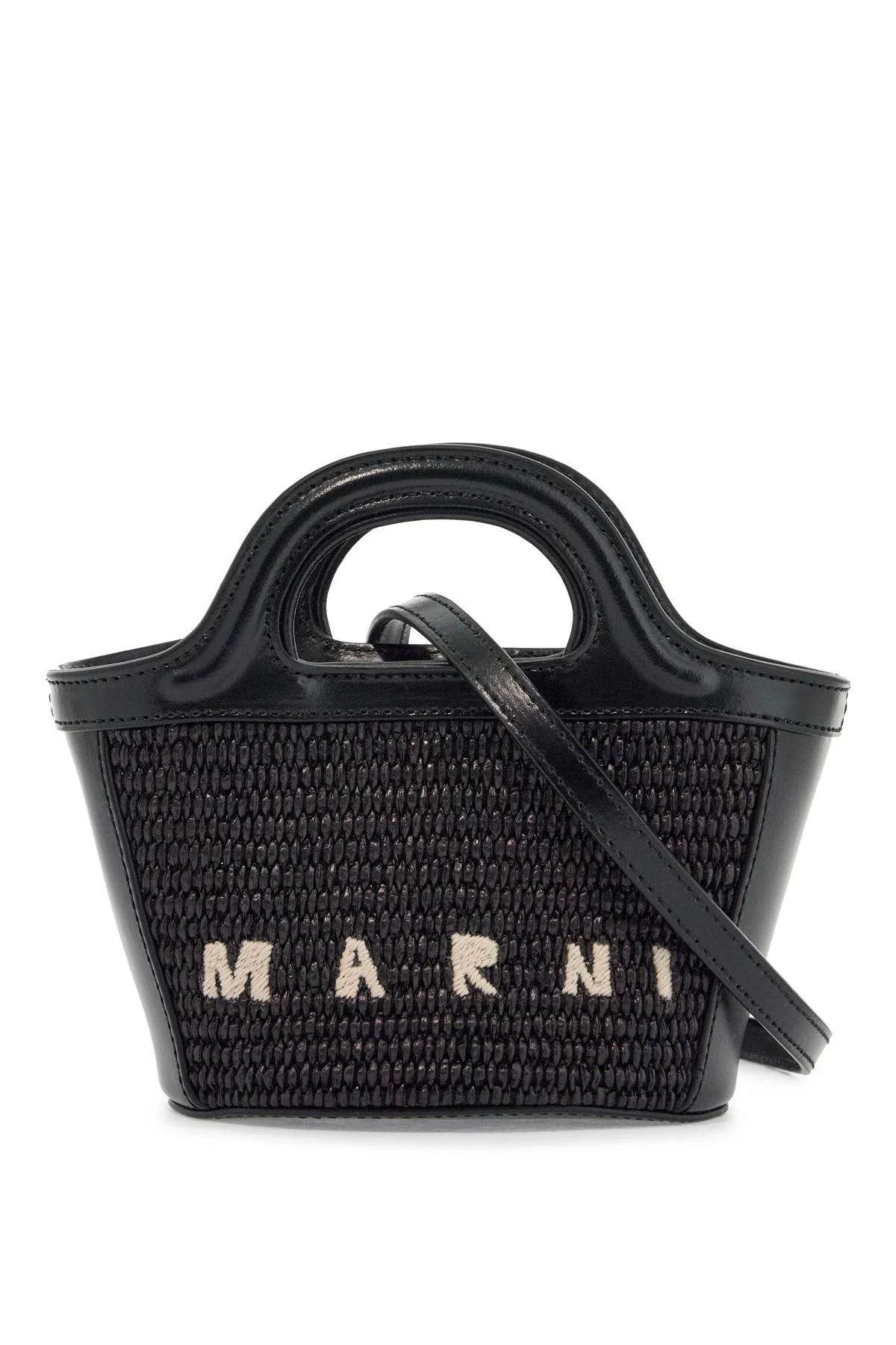 Marni Women's Woven Cotton And Nylon Handbag With Leather Details And Removable Shoulder Strap | Shop Simon
