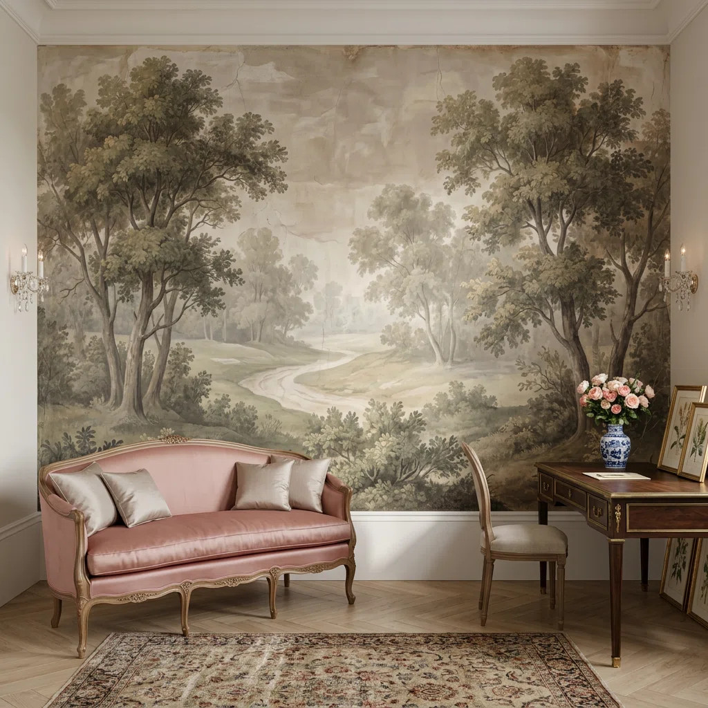 Vintage Landscape Wallpaper Woodland Trees Winding Path Wall Mural | Wayfair North America