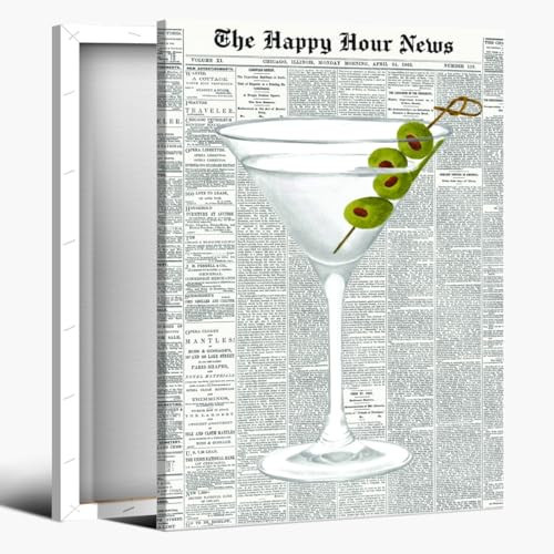 Generic Trendy Green Martini Canvas Cocktail Poster Retro Bar Cart Decor Aesthetic Apartment Wall Art Framed 16x24inch | Amazon (US)