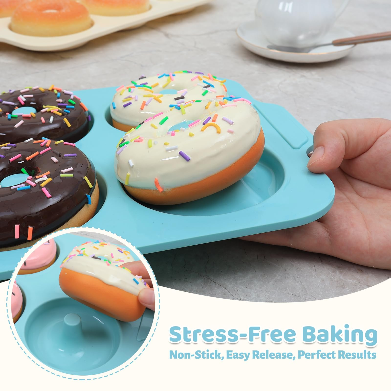 Nonstick Silicone Donut Pan: 3.5 Inch Large Donut Mold with Metal Frame - Bagel Doughnut Pan for ... | Amazon (US)