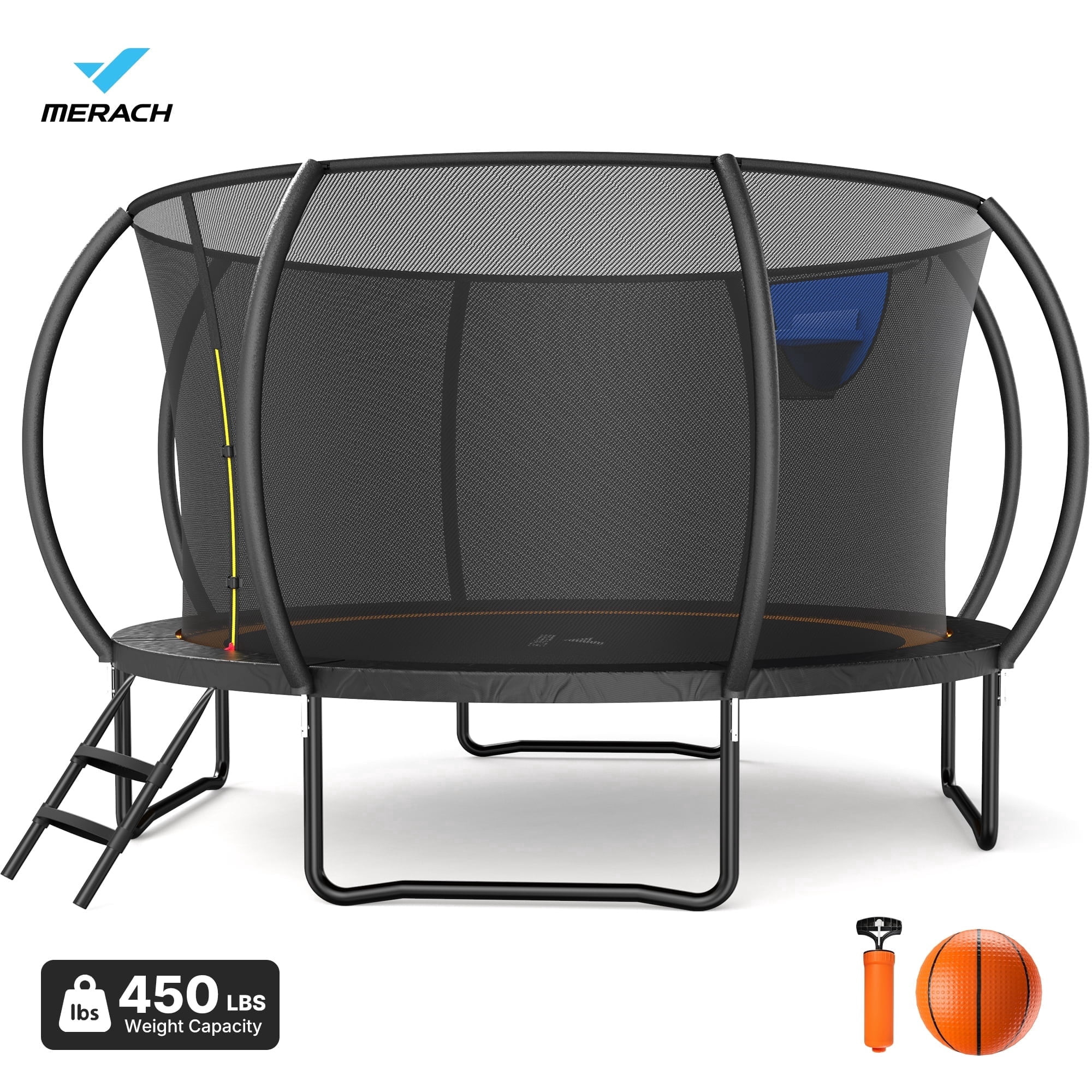 MERACH 14FT Pumpkin Outdoor Trampoline with Safety Enclosure Net, Basketball Hoop & Ladder, Heavy... | Walmart (US)