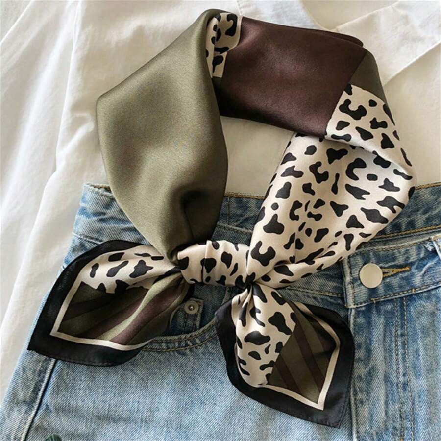 1pc Women's Faux Silk Printed 70cm Square Scarf, Fashion Minimalist Bandana Style Neckerchief, Su... | SHEIN