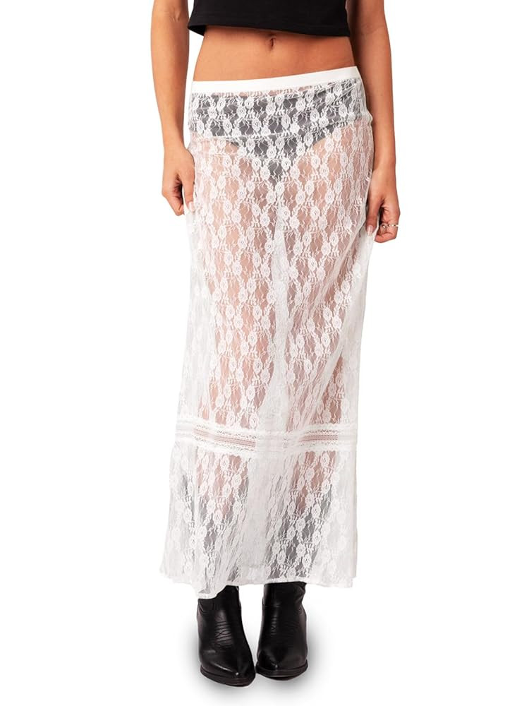 Cicy Bell Womens Sheer Lace Maxi Skirt Summer Beach Cover-ups Casual Streetwear Long Y2K Skirts | Amazon (US)