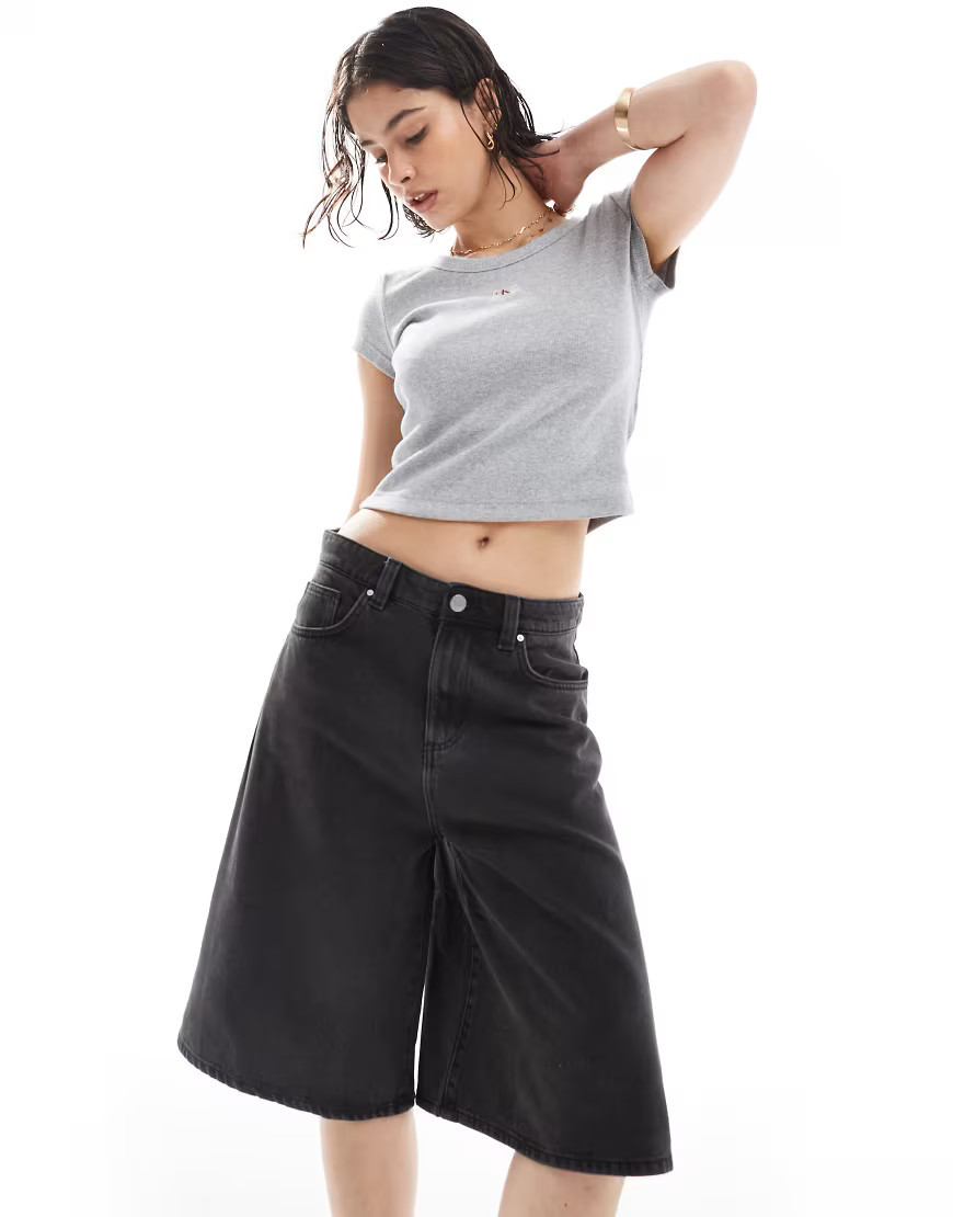 Cotton On wide denim jorts in used black | ASOS (Global)