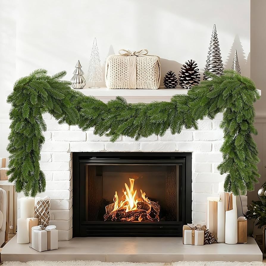 Palonu 1 Pack 6 Ft Artificial Christmas Norfolk Garland, Faux Green Cedar Touch Like Real Pine Ne... | Amazon (US)