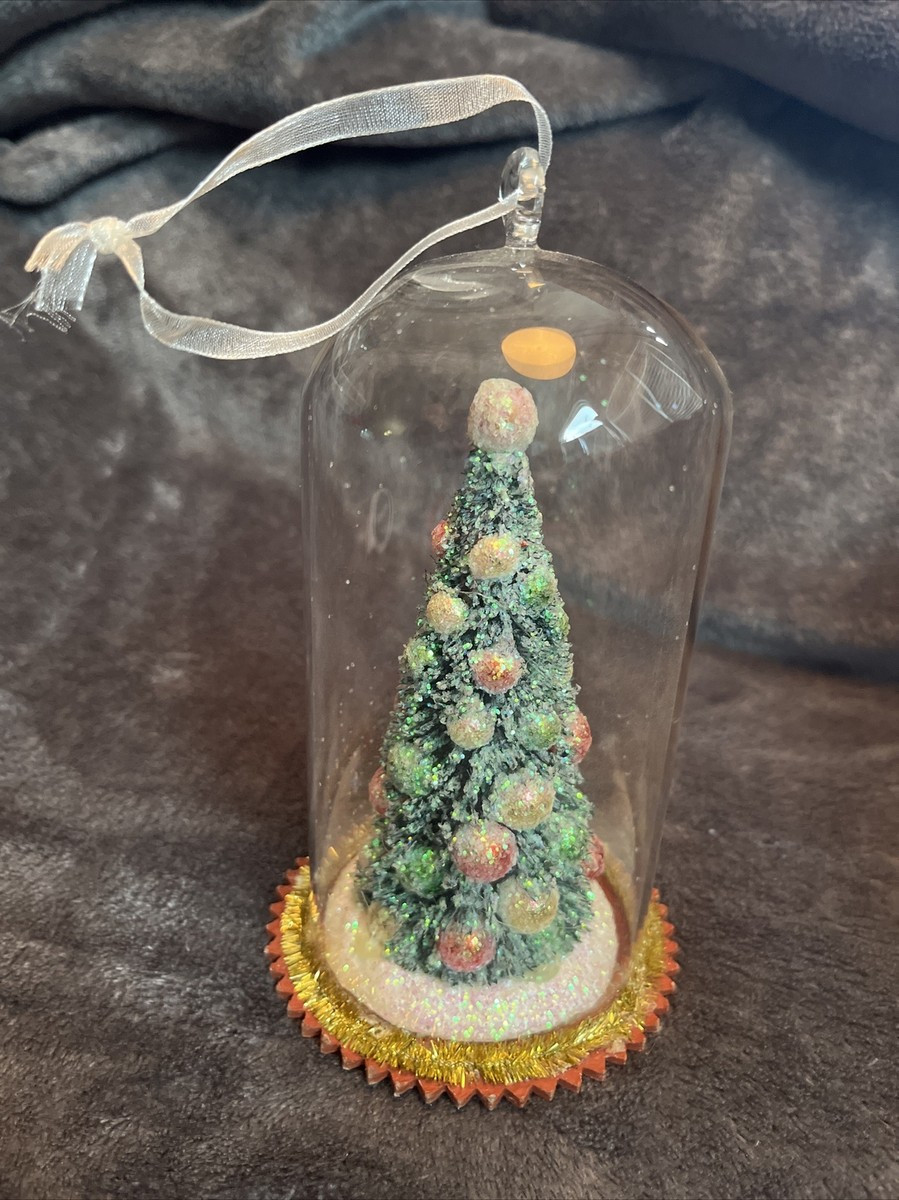 Christmas Cloche Diorama decorated Bottle Brush Tree ornamament w/ hanger  | eBay | eBay US