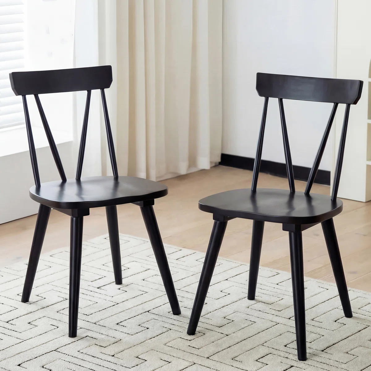 Yatts 17" Wide Scandinavian Mid-Century Modern Minimalist Solid Wood Spindle Back Dining Chairs (... | Wayfair North America