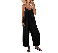 ANRABESS Women's Loose Casual Sleeveless Adjustable Spaghetti Strap Jumpsuits Stretchy Wide Leg R... | Amazon (US)