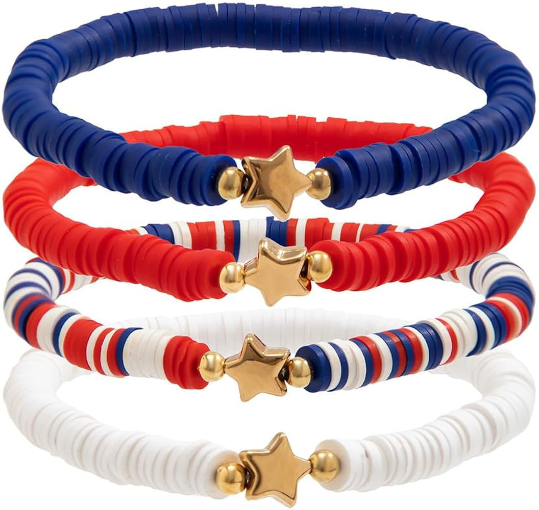 Amazon.com: Holiday Heishi Surfer Bracelet Set for Women 4th of July Independence Day Beaded Stre... | Amazon (US)