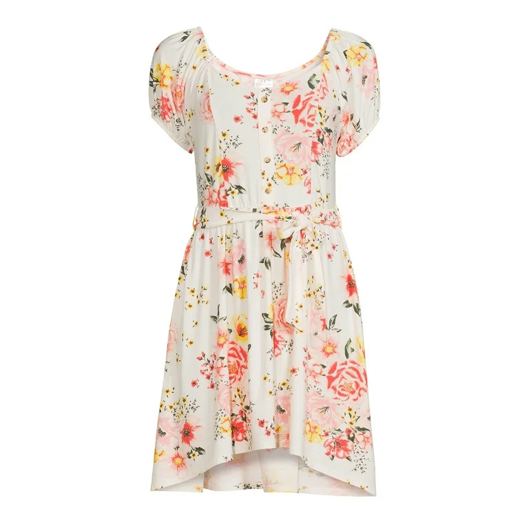 No Boundaries Juniors Peasant Dress with Belt | Walmart (US)