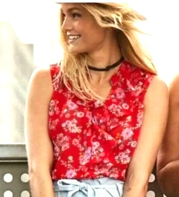 NEW Cabi Crush Floral Sheer Top Sleeveless Ruffled Red Size Medium | eBay | eBay US
