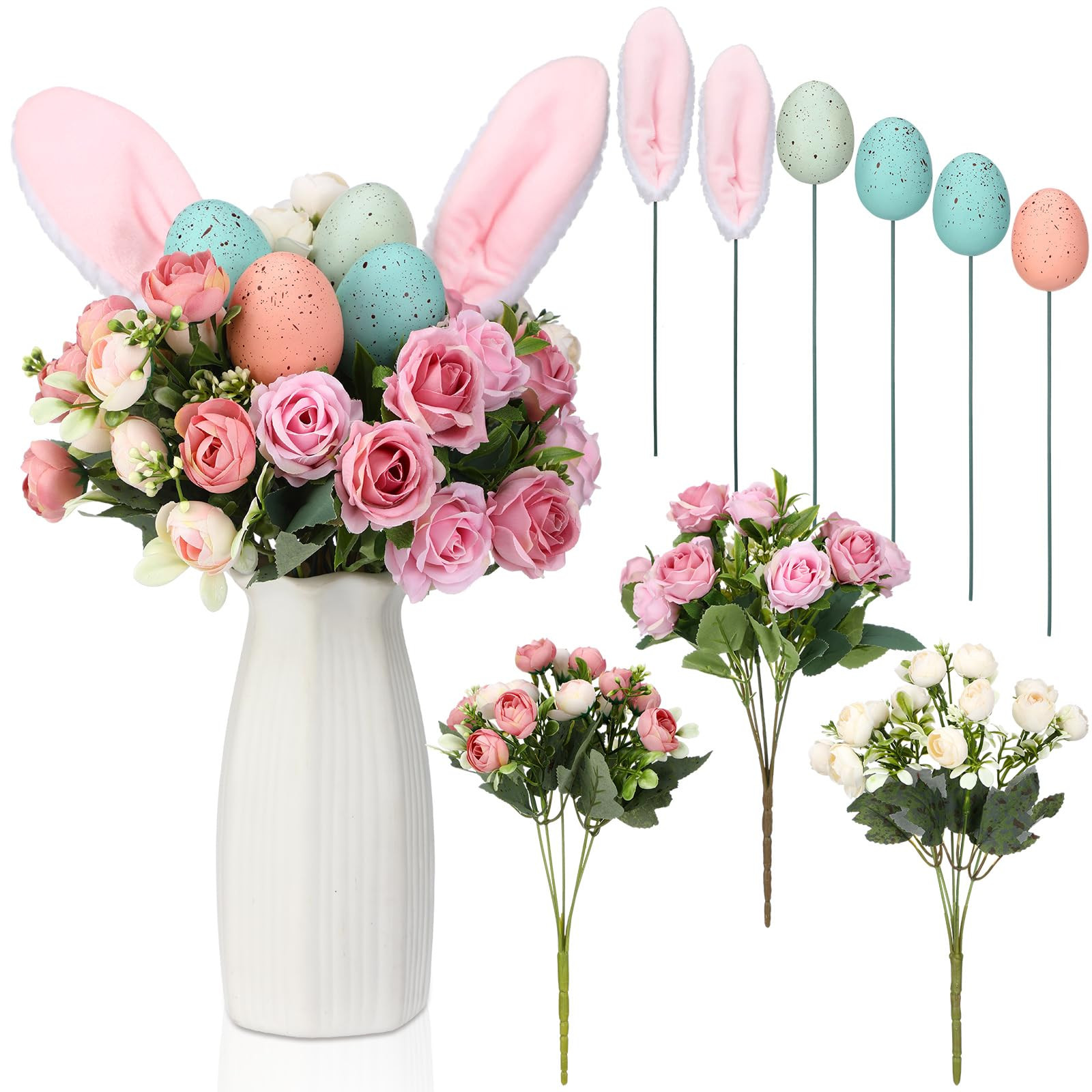 Suncalla 9 Pcs Easter Flowers Arrangement Stems with Bunny Ears Easter Eggs and Flowers 13.8 in f... | Amazon (US)