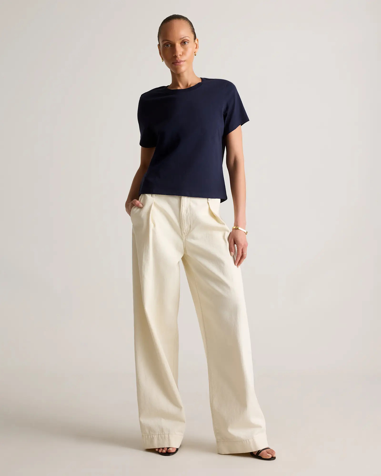 100% Organic Cotton Boxy Crewneck Tee in Deep Navy | Quince