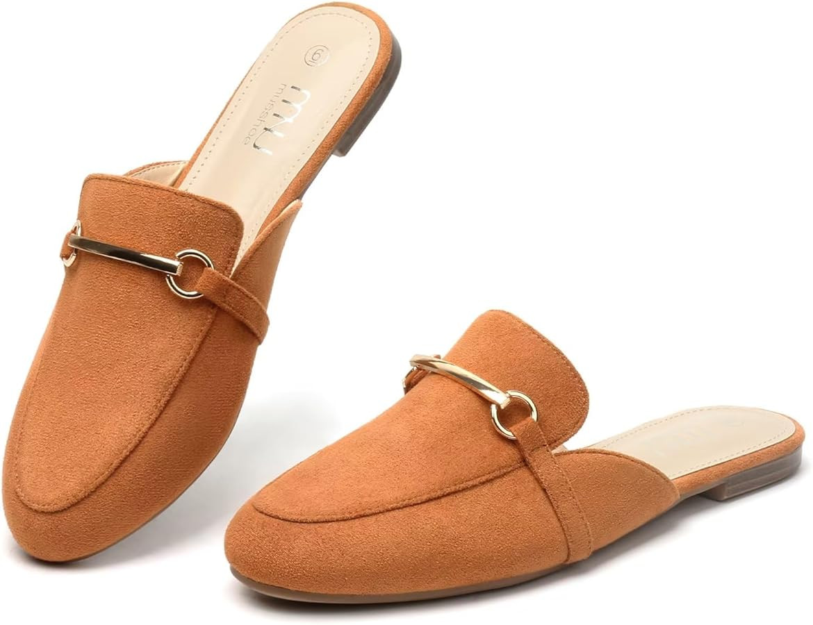 MUSSHOE Mules for Woman Buckle Flats Comfortable Slip on Women Mules Flats Shoes Backless Loafers | Amazon (US)