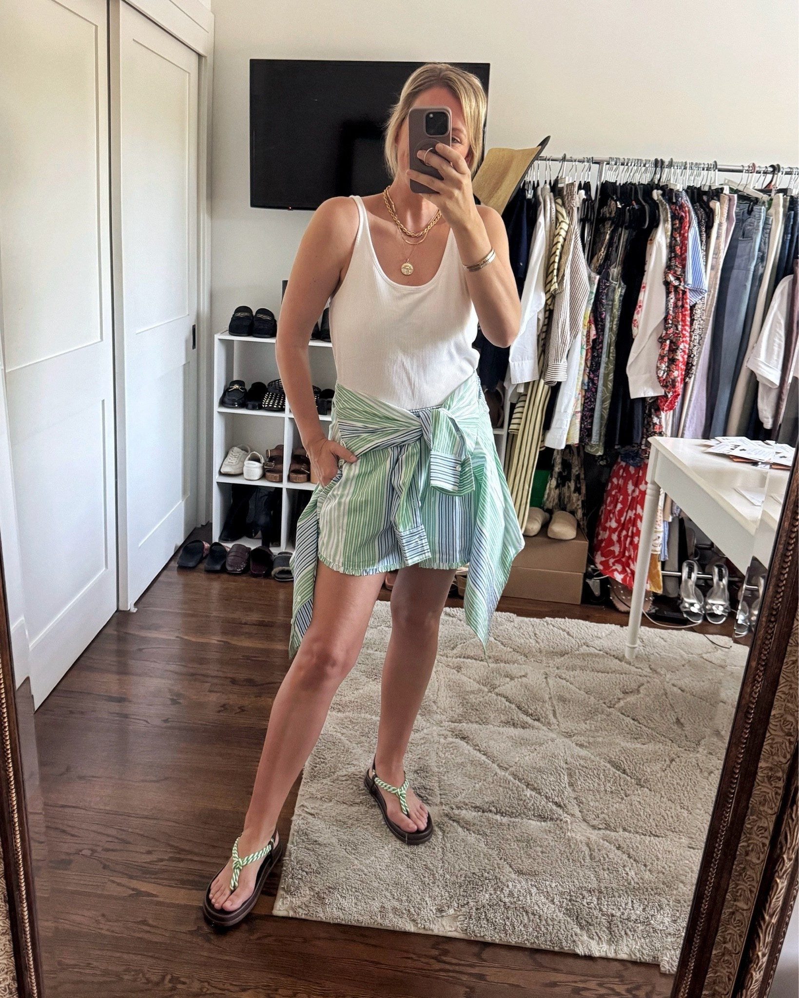 Cutest striped shorts and a matching button down for summer