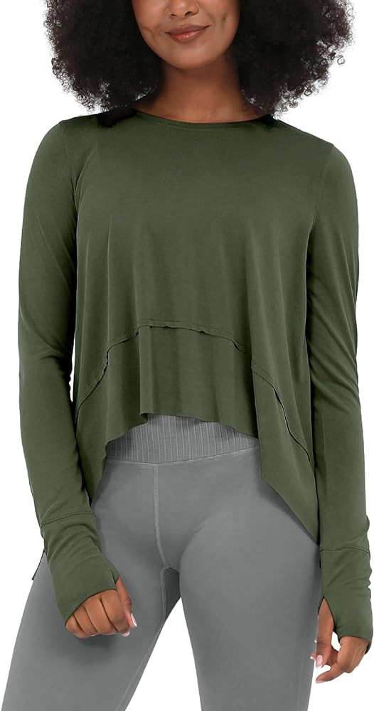 ODODOS Long Sleeve Tee for Women with Thumb Hole Athletic Gym Workout Crop Tops Yoga Shirts | Amazon (US)