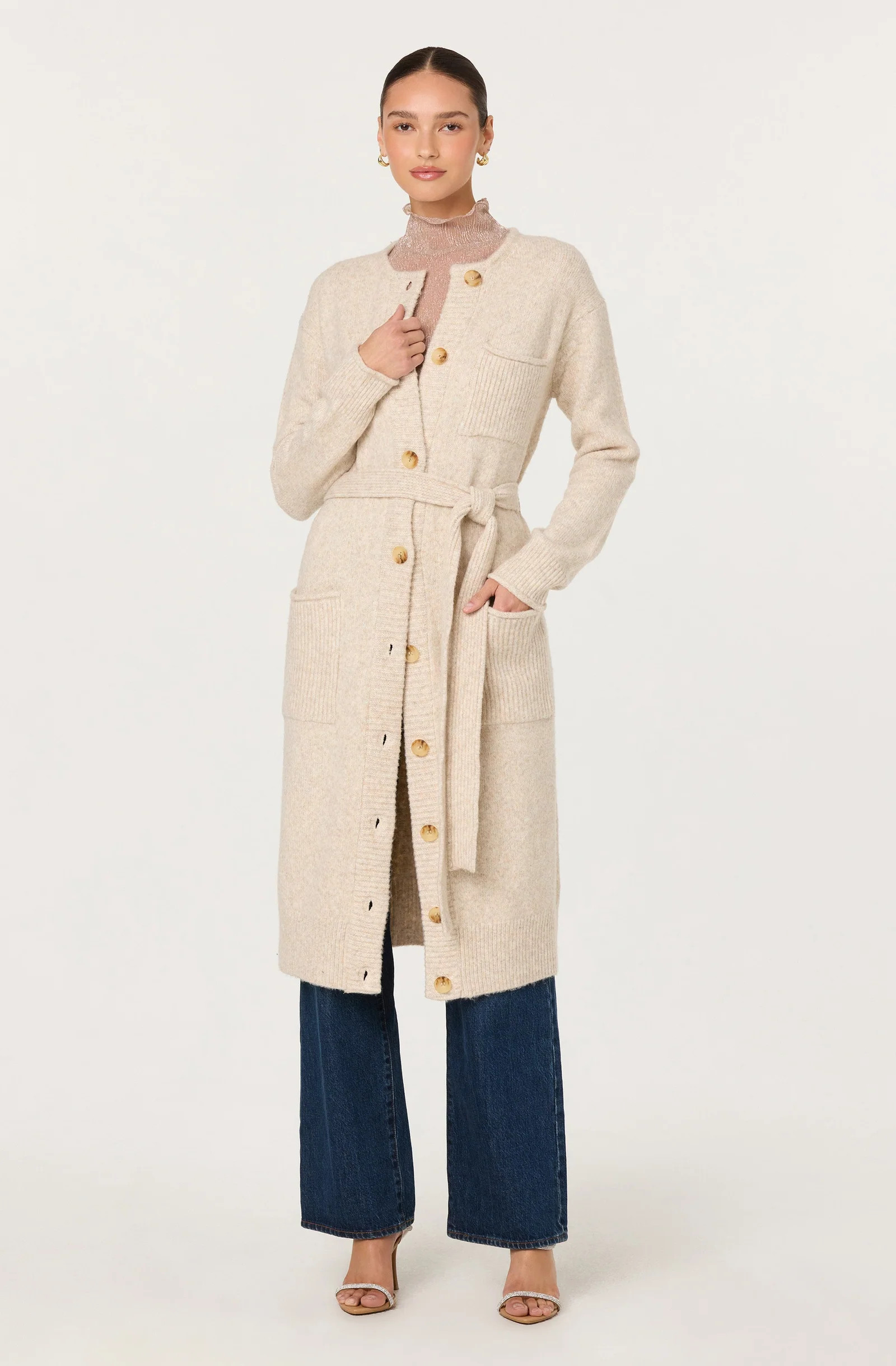Meris Belted Longline Cardigan - Cream / XS | ASTR The Label (US)